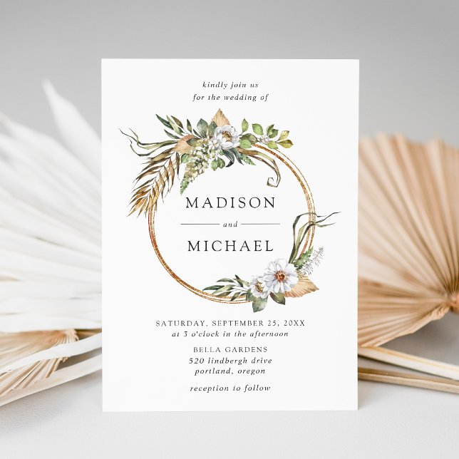 Convites Boho White Floral & Greenery Wedding (Criador carregado)