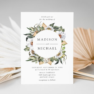 Convites Boho White Floral Greenery Wreath Casamento