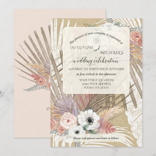 Convites BOHO White Floral Russo Pampas Grass Tropical