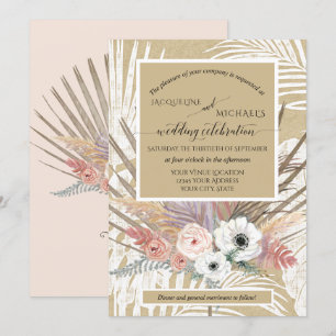 Convites BOHO White Floral Russo Pampas Grass Tropical