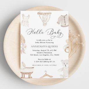 Convites Boho White Hello Baby Clothes Nursery Chá de frald