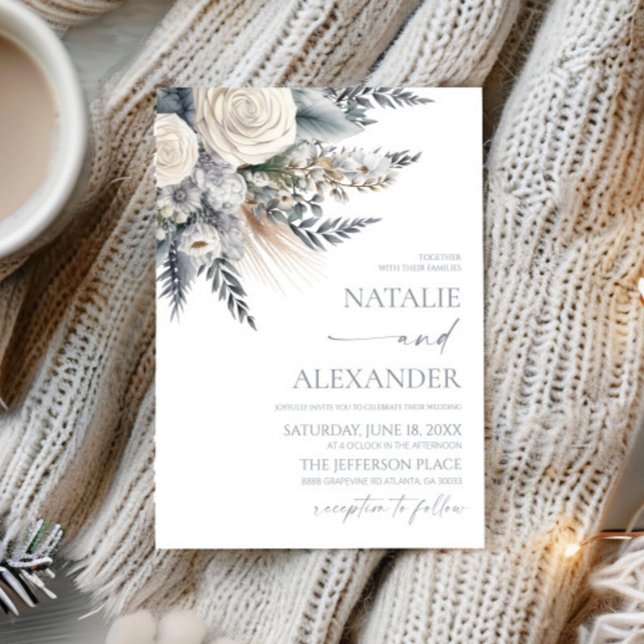 Convites Boho White Rose Floral Flower Garden Casamento (Criador carregado)