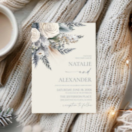 Convites Boho White Rose Floral Flower Garden Casamento