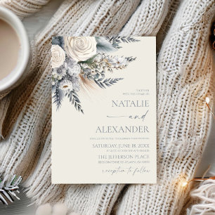 Convites Boho White Rose Floral Flower Garden Casamento