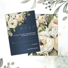 Convites Boho White Roses Dusty Blue Weding RSVP