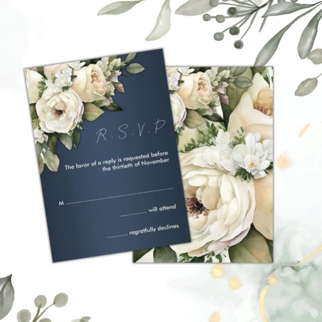 Convites Boho White Roses Dusty Blue Weding RSVP (Criador carregado)