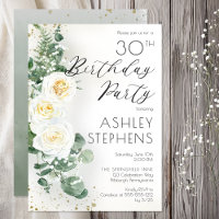 Boho White Roses Eucalyptus aniversário de 30 anos