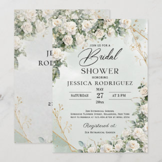 Convites Boho White Roses Greenery Bridal Shower Invitation