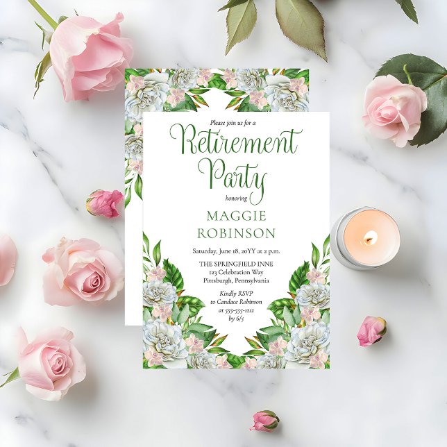 Convites Boho White Roses | Orchids Floral Retirement Party (Elegant Boho White Roses and Orchids Floral Retirement Party Invitation - Print | Digital Download)