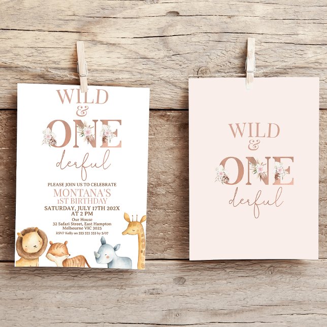 Convites Boho Wild e o primeiro aniversario Safari Maravilh (Wild and Onederful 1st Birthday Invitation Girl Safari Themed First Birthday Invitation Jungle )