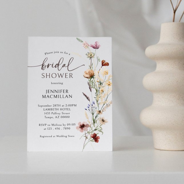 Convites Boho Wild Flower Chá de panela (Boho Wild Flower Bridal Shower Invitation, fall bohemian, boho,)