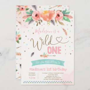 Convites Boho Wild One Birthday Invitation Watercolor Boho