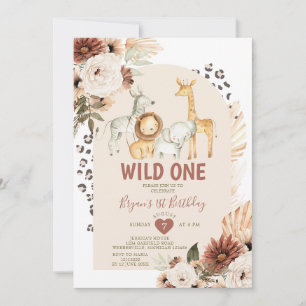 Convites Boho Wild ONE Birthday Safari Animais Pampas Grass