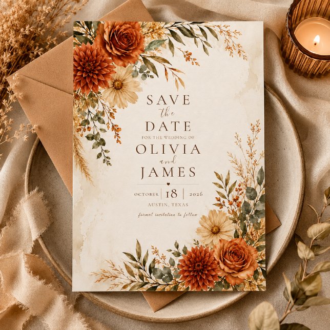 Convites Boho Wild Terracotta Jardim Save the Date  (Criador carregado)