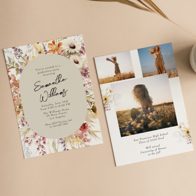 Convites Boho Wildflower 3 Fotografia Festa de formatura (Criador carregado)