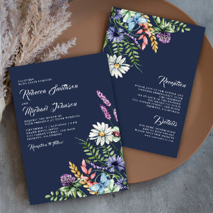 Convites Boho Wildflower All in One Navy Blue Wedding