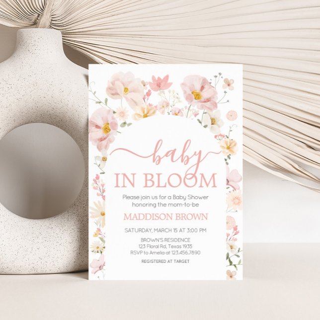 Convites Boho Wildflower Arch Baby in Bloom Chá de fraldas (Baby in Bloom Wildflower Baby Shower Invitation
)