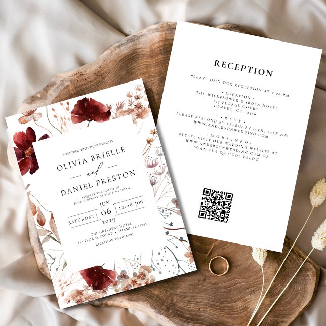 Convites Boho Wildflower Autumn All in One QR Code Wedding (Criador carregado)