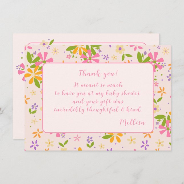 Convites Boho Wildflower Baby Girl Chá Obrigado Nota (Frente/Verso)