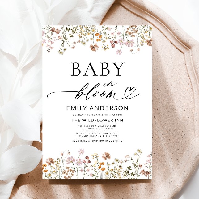 Convites Boho Wildflower Baby in Bloom Chá de fraldas (Criador carregado)