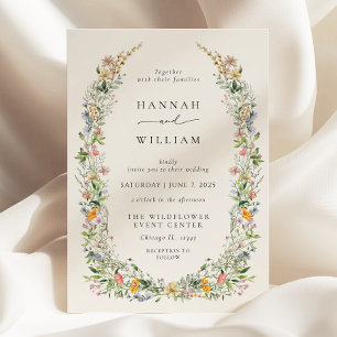 Convites Boho Wildflower Bege All in One Wedding