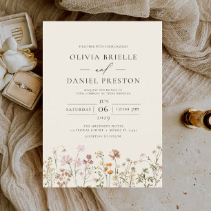 Convites Boho Wildflower Beige Garden Casamento