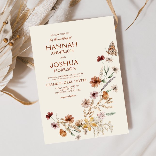 Convites Boho Wildflower Beige Garden Casamento (Criador carregado)