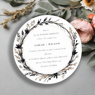 Convites Boho Wildflower Black Brown Fall Wreath Casamento