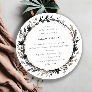 Convites Boho Wildflower Black Fall Wreath Chá de fraldas