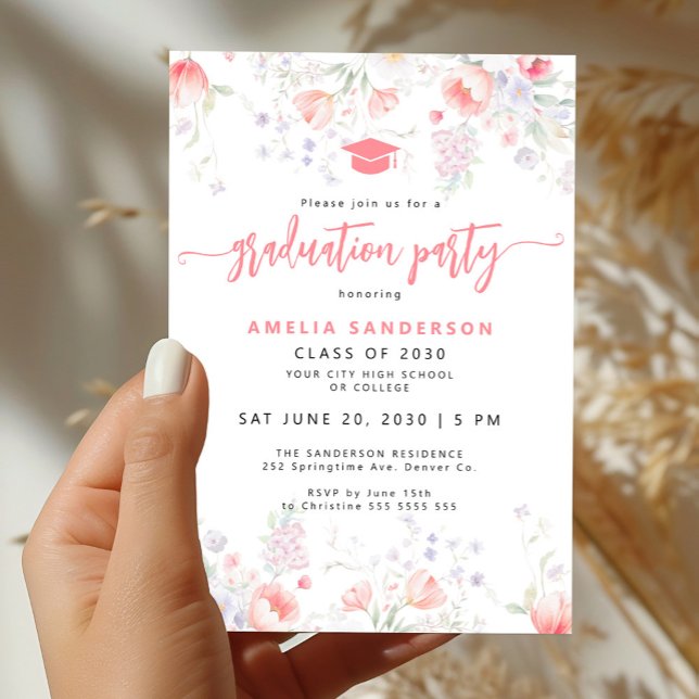Convites Boho wildflower bloom graduation party (Criador carregado)