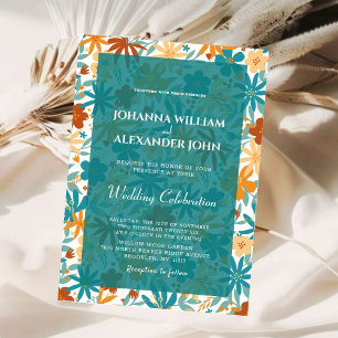 Convites Boho Wildflower & Blue Floral Photo Weding