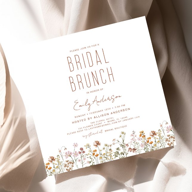 Convites Boho Wildflower Bridal BrunChá de panela (Criador carregado)