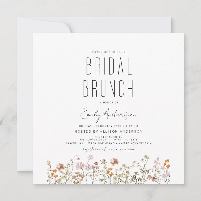 Convites Boho Wildflower Bridal BrunChá de panela (Frente)