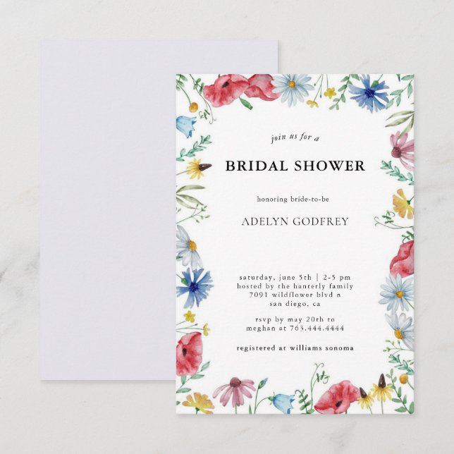 Convites Boho Wildflower Bridal Shower  (Frente/Verso)
