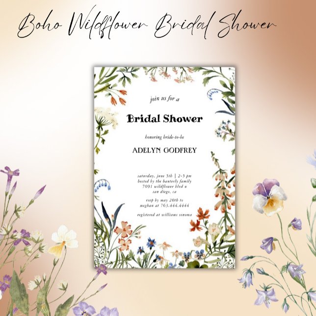 Convites  Boho Wildflower Bridal Shower minimal (Criador carregado)