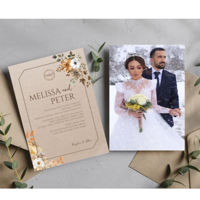 Convites Boho Wildflower Brown Foto Casamento (Criador carregado)