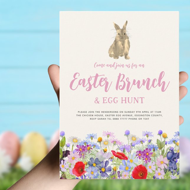 Convites Boho Wildflower Bunny Páscoa Brunch e Ovo Hunt (Boho wildflower Bunny Easter brunch and egg hunt invitation )