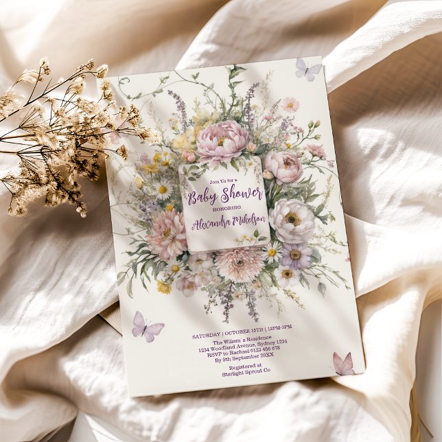 Convites Boho Wildflower Butterflies Chá de fraldas (Criador carregado)