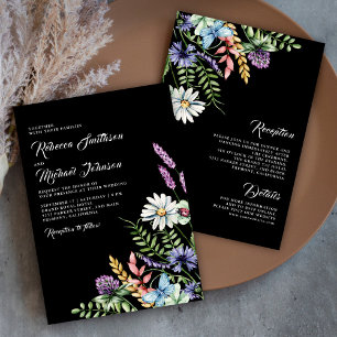 Convites Boho Wildflower Cabelo, Maquiagem e Vestido Preto 