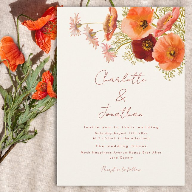 Convites Boho Wildflower Casamento outono (Boho wildflower wedding invitation with whimsical script and watercolor florals)