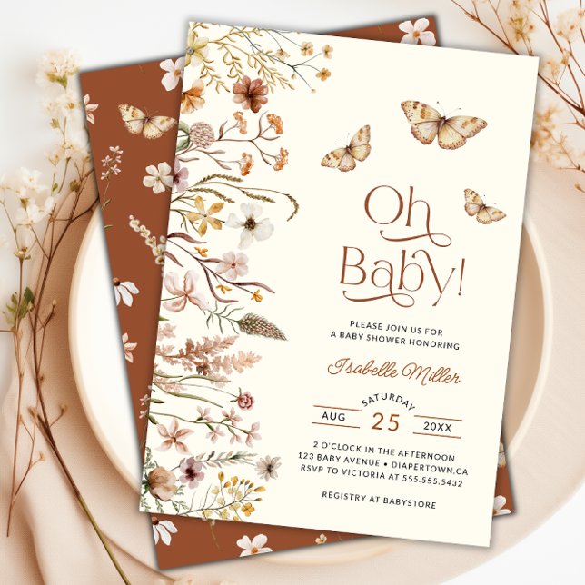 Convites Boho Wildflower Chá de fraldas (Boho Wildflower Floral Baby Shower Invitation)