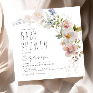 Convites Boho Wildflower Chá de fraldas Elegante Moderno