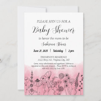 Convites Boho Wildflower Chá de fraldas Invite Watercolor