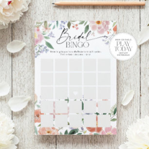 Convites Boho Wildflower Chá de panela Bingo Game