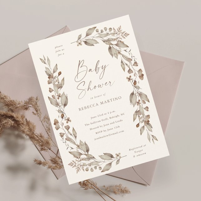 Convites Boho Wildflower Elegant Floral Chá de fraldas (Boho wildflower elegant floral ivory baby shower invitation.)