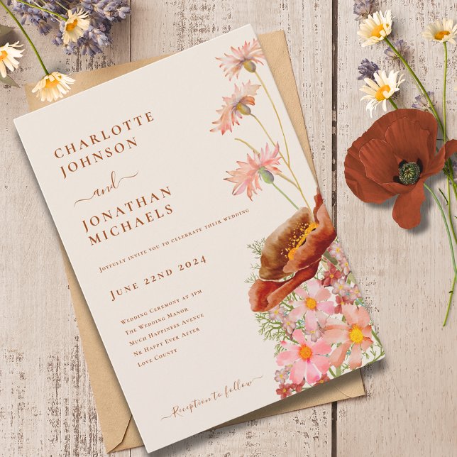 Convites Boho Wildflower Fall (Wildflower boho fall wedding invitation )