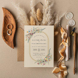 Convites Boho Wildflower Fern Beige Wedding