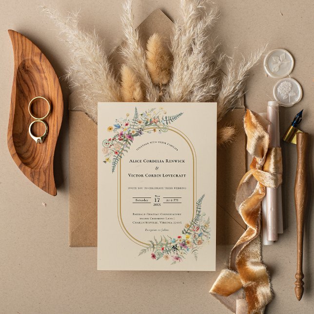 Convites Boho Wildflower Fern Beige Wedding (Criador carregado)