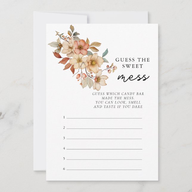 Convites Boho Wildflower Floral Adivinha O Doce (Frente)