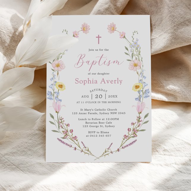 Convites Boho Wildflower Floral Girl Baptism (Criador carregado)